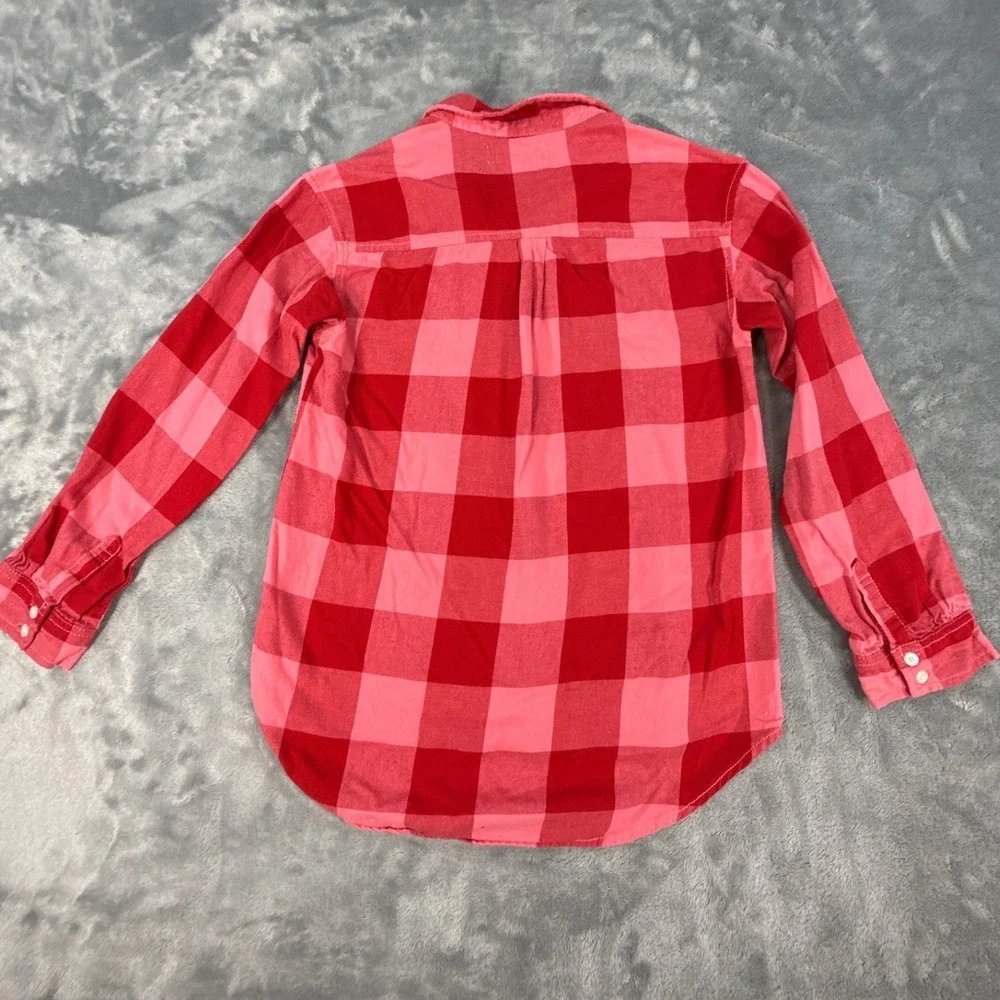 Old‎ Navy Red Pink Buffalo Plaid Boyfriend Button Down Shirt Girls Large 10-12